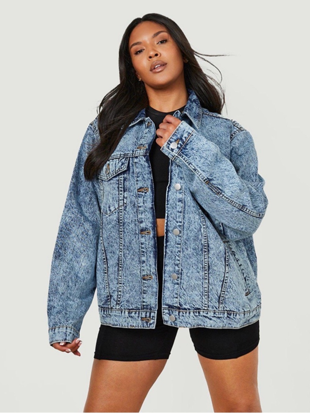 Boohoo Light Blue Acid Wash Oversized Denim Jacket Size 12